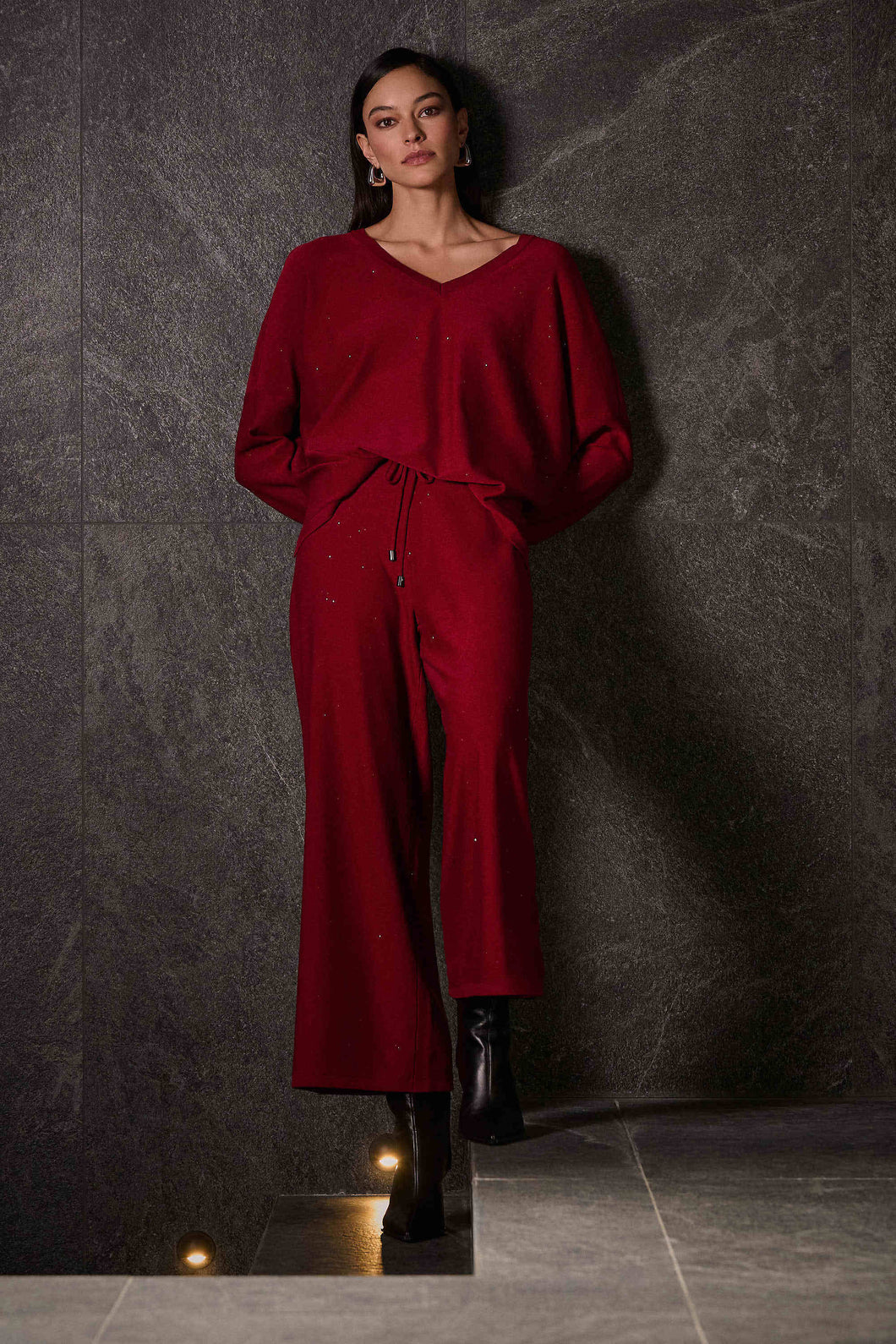 Sequined Sweater Knit Culotte Pants