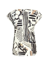 Load image into Gallery viewer, Dolcezza “Decoding” Cap Sleeve White, Black &amp; Beige V-Neck Top
