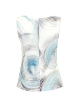 Load image into Gallery viewer, Dolcezza &quot;Ripple Effect VI&quot; Black, Grey &amp; Blue Sleeveless Linen Print Top
