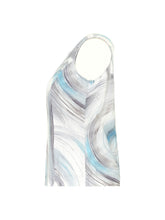 Load image into Gallery viewer, Dolcezza &quot;Ripple Effect VI&quot; Black, Grey &amp; Blue Sleeveless Linen Print Top
