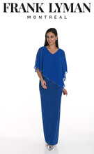 Load image into Gallery viewer, Frank Lyman Gown with Chiffon V-Neck Angled Cape in Teal/Blue or Royal
