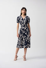 Load image into Gallery viewer, Joseph Ribkoff Midnight Blue Beige Silky Knit Abstract Print Wrap Dress
