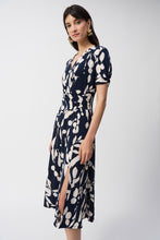 Load image into Gallery viewer, Joseph Ribkoff Midnight Blue Beige Silky Knit Abstract Print Wrap Dress
