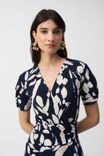 Load image into Gallery viewer, Joseph Ribkoff Midnight Blue Beige Silky Knit Abstract Print Wrap Dress
