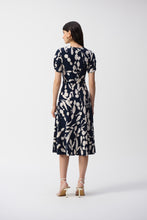 Load image into Gallery viewer, Joseph Ribkoff Midnight Blue Beige Silky Knit Abstract Print Wrap Dress
