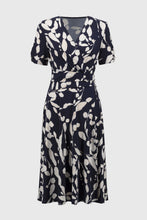 Load image into Gallery viewer, Joseph Ribkoff Midnight Blue Beige Silky Knit Abstract Print Wrap Dress
