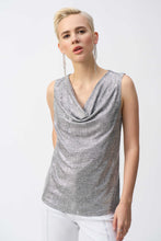 Load image into Gallery viewer, Joseph Ribkoff Grey Silver Foiled Melange Knit Sleeveless Cowl Neck Top
