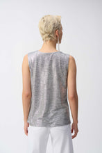 Load image into Gallery viewer, Joseph Ribkoff Grey Silver Foiled Melange Knit Sleeveless Cowl Neck Top
