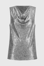 Load image into Gallery viewer, Joseph Ribkoff Grey Silver Foiled Melange Knit Sleeveless Cowl Neck Top
