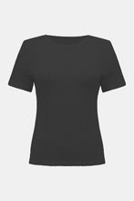 Load image into Gallery viewer, Joseph Ribkoff Puckered Knit Fitted Short Sleeve Crew Neck Top in Vanilla or Black
