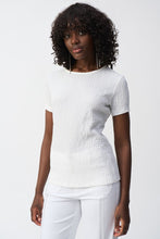 Load image into Gallery viewer, Joseph Ribkoff Puckered Knit Fitted Short Sleeve Crew Neck Top in Vanilla or Black
