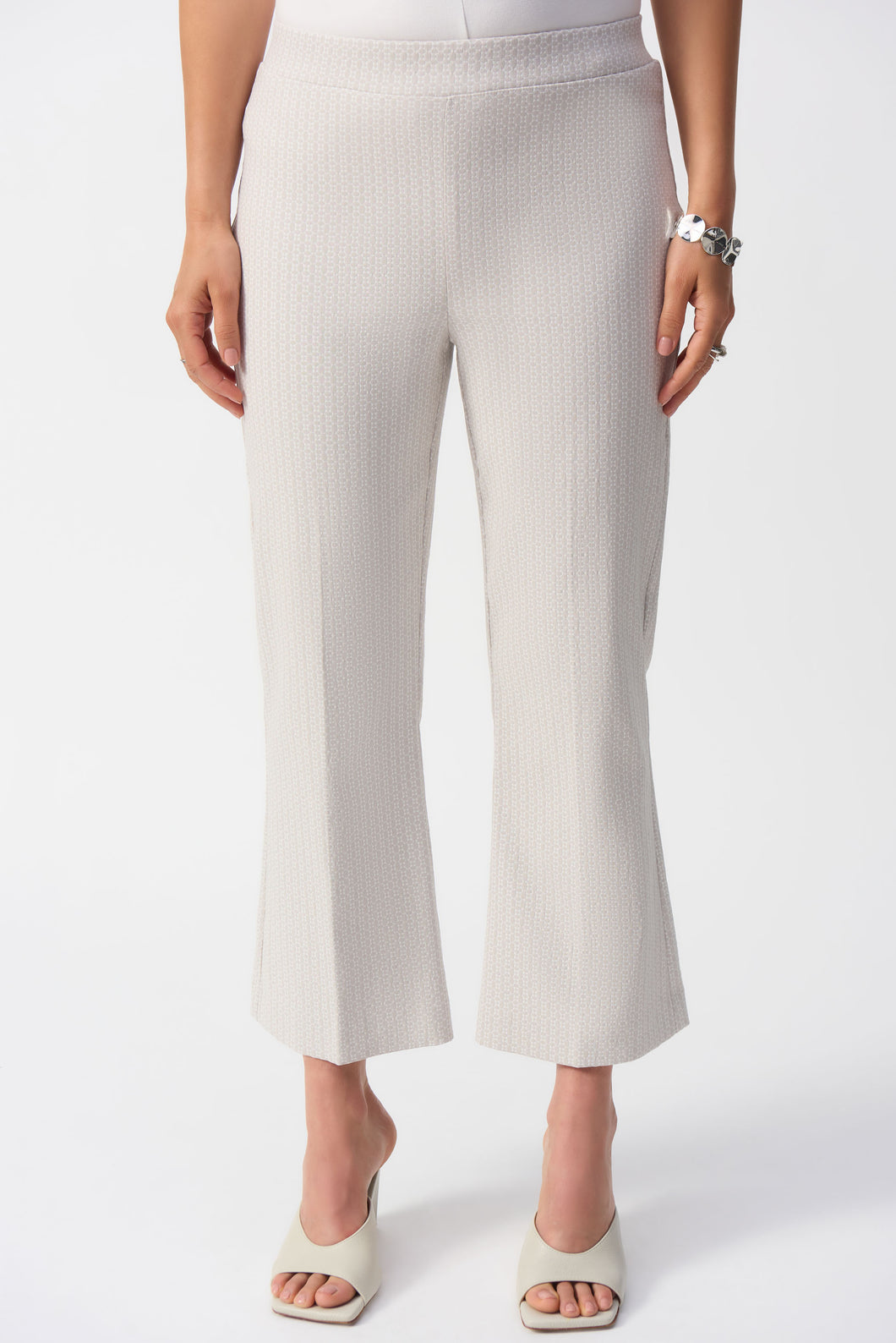 Joseph Ribkoff Grey White Geometric Jacquard Flared Pull-on Pants