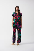 Load image into Gallery viewer, Joseph Ribkoff Black Multi Silky Knit and Georgette Tropical Boxy Top
