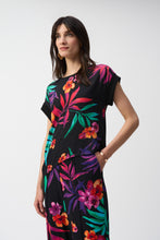 Load image into Gallery viewer, Joseph Ribkoff Black Multi Silky Knit and Georgette Tropical Boxy Top
