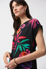 Load image into Gallery viewer, Joseph Ribkoff Black Multi Silky Knit and Georgette Tropical Boxy Top
