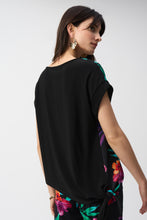 Load image into Gallery viewer, Joseph Ribkoff Black Multi Silky Knit and Georgette Tropical Boxy Top
