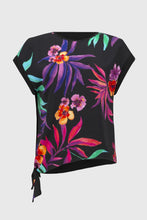 Load image into Gallery viewer, Joseph Ribkoff Black Multi Silky Knit and Georgette Tropical Boxy Top
