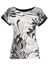 Load image into Gallery viewer, Dolcezza “Time for a Martini” Cap Sleeve Black &amp; White Print Round Neck Top
