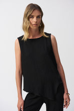 Load image into Gallery viewer, Joseph Ribkoff Black Seersucker Asymmetrical Sleeveless Top
