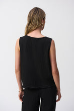 Load image into Gallery viewer, Joseph Ribkoff Black Seersucker Asymmetrical Sleeveless Top
