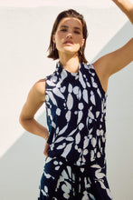 Load image into Gallery viewer, Joseph Ribkoff Midnight Blue Beige Silky Knit Abstract Print Sleeveless Top
