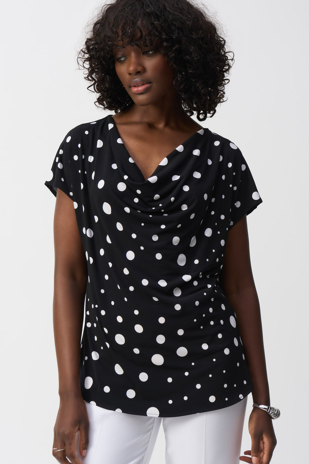 Joseph Parchment Black Vanilla Silky Knit Dot Print Short Sleeve Top