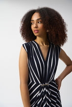 Load image into Gallery viewer, Joseph Ribkoff Silky Knit Midnight Blue &amp; Vanilla Stripe Fit &amp; Flare Dress
