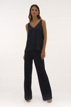 Load image into Gallery viewer, Joseph Ribkoff Black Signature Satin Sleeveless Top with Rhinestone Trim
