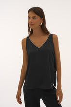 Load image into Gallery viewer, Joseph Ribkoff Black Signature Satin Sleeveless Top with Rhinestone Trim
