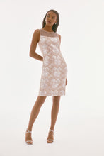 Load image into Gallery viewer, Joseph Ribkoff Beige Silver Signature Brocade Floral Print Sheath Dress
