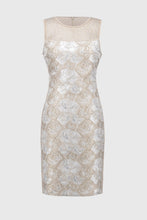 Load image into Gallery viewer, Joseph Ribkoff Beige Silver Signature Brocade Floral Print Sheath Dress
