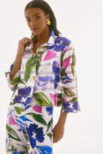 Load image into Gallery viewer, Joseph Ribkoff Off White &amp; Multi Shadow Stripe Floral Print Trapeze Jacket
