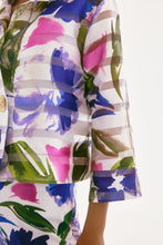 Load image into Gallery viewer, Joseph Ribkoff Off White &amp; Multi Shadow Stripe Floral Print Trapeze Jacket
