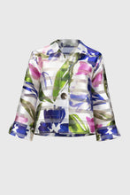 Load image into Gallery viewer, Joseph Ribkoff Off White &amp; Multi Shadow Stripe Floral Print Trapeze Jacket
