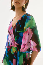 Load image into Gallery viewer, Joseph Ribkoff Black Multi Chiffon Floral Print Peplum Top
