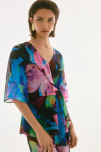 Load image into Gallery viewer, Joseph Ribkoff Black Multi Chiffon Floral Print Peplum Top
