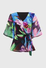 Load image into Gallery viewer, Joseph Ribkoff Black Multi Chiffon Floral Print Peplum Top
