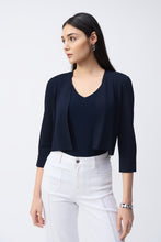 Load image into Gallery viewer, Joseph Ribkoff Sweater Knit Cover-Up with Pearl Ornament in Vanilla, Midnight Blue or Black
