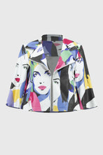 Load image into Gallery viewer, Joseph Ribkoff Vanilla Multi Faux Suede Face Print Trapeze Jacket
