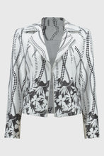 Load image into Gallery viewer, Joseph Ribkoff Vanilla and Black Faux Suede Floral Print Jacket
