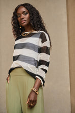 Load image into Gallery viewer, Joseph Ribkoff Vanilla Black Striped Sweater Knit Pullover
