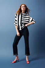 Load image into Gallery viewer, Joseph Ribkoff Midnight Blue &amp; Vanilla 3/4 Sleeve Jacquard Stripe Sweater Knit Pullover
