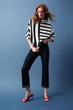 Load image into Gallery viewer, Joseph Ribkoff Midnight Blue &amp; Vanilla 3/4 Sleeve Jacquard Stripe Sweater Knit Pullover
