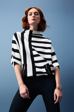 Load image into Gallery viewer, Joseph Ribkoff Midnight Blue &amp; Vanilla 3/4 Sleeve Jacquard Stripe Sweater Knit Pullover
