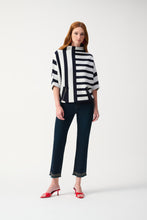 Load image into Gallery viewer, Joseph Ribkoff Midnight Blue &amp; Vanilla 3/4 Sleeve Jacquard Stripe Sweater Knit Pullover
