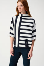 Load image into Gallery viewer, Joseph Ribkoff Midnight Blue &amp; Vanilla 3/4 Sleeve Jacquard Stripe Sweater Knit Pullover
