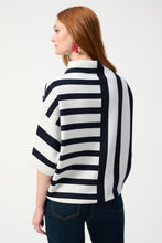 Load image into Gallery viewer, Joseph Ribkoff Midnight Blue &amp; Vanilla 3/4 Sleeve Jacquard Stripe Sweater Knit Pullover
