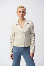 Load image into Gallery viewer, Joseph Ribkoff Foiled Faux-Suede Moto Jacket in Coastal Blue  or Moonstone
