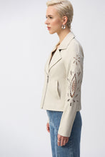 Load image into Gallery viewer, Joseph Ribkoff Foiled Faux-Suede Moto Jacket in Coastal Blue  or Moonstone
