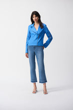 Load image into Gallery viewer, Joseph Ribkoff Coastal Blue Foiled Faux-Suede Moto Jacket
